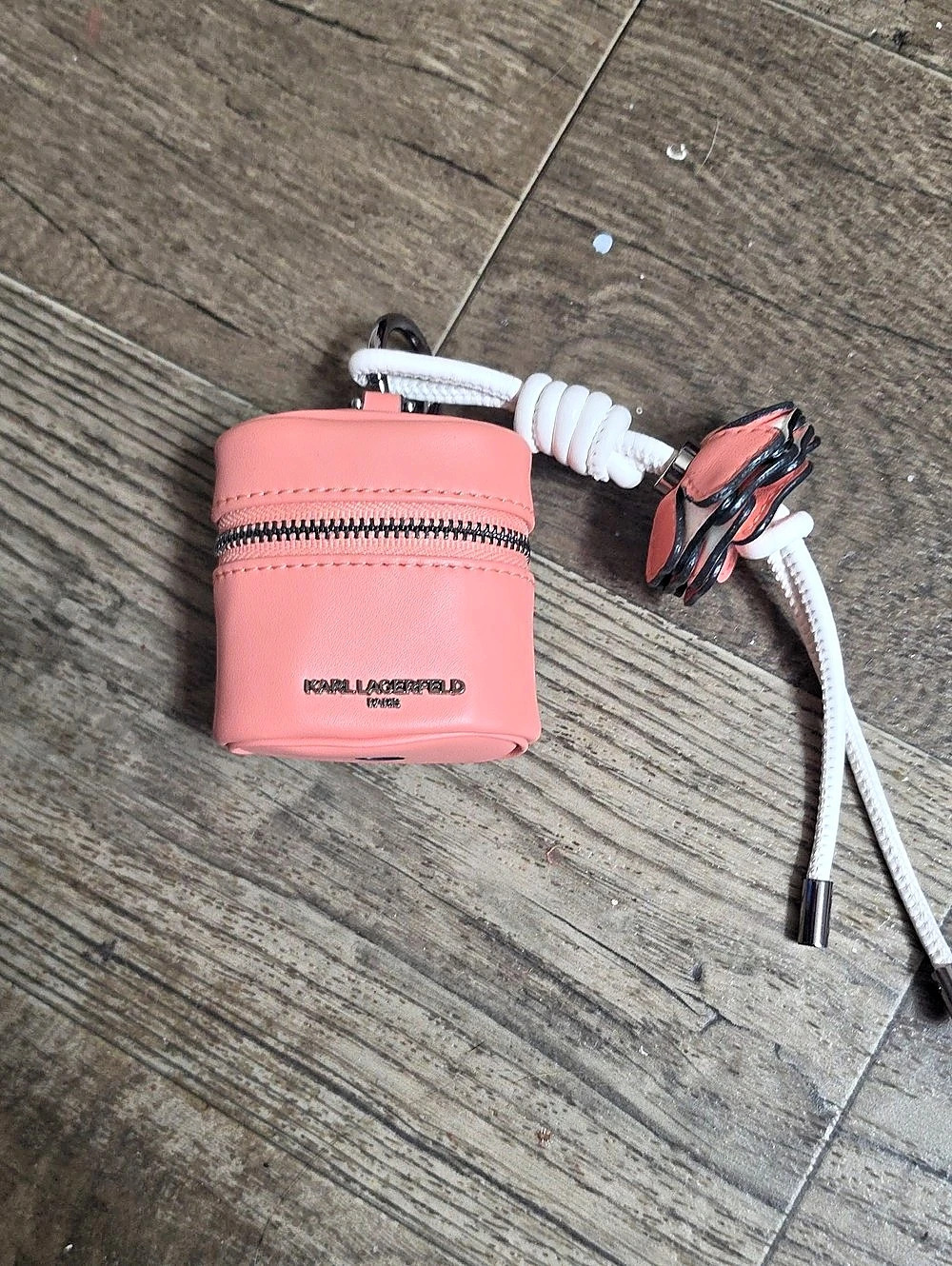 Karl Lagerfeld AirPods Case with Flower Charm and Lanyard Pink & White